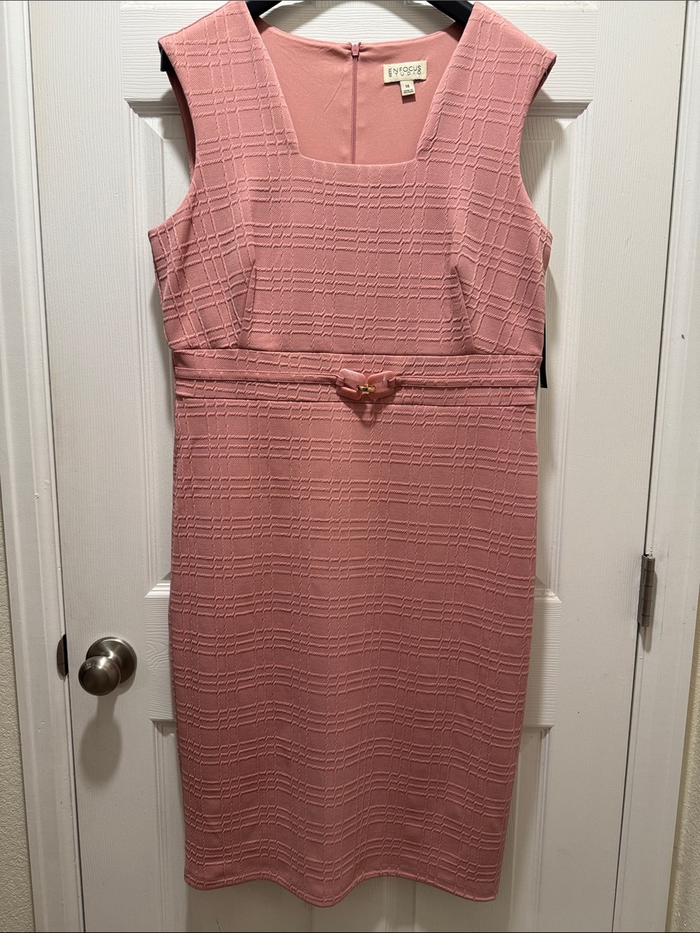 Enfocus Studio Dusty Rose Textured Sheath Dress with Waist Accent